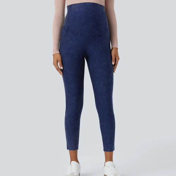 Halara Flex Super High Waist Stretchy Knit Denim Maternity 7/8 Leggings - Picture 3 of 5